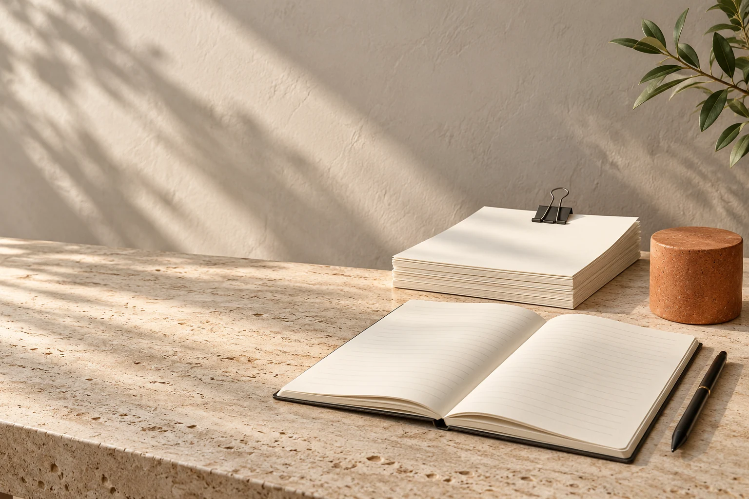 Composición conceptual de una libreta y documentos organizados
